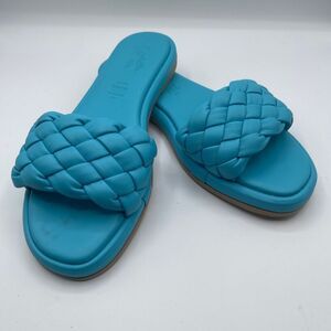 Anthropologie Seychelles Bellissima Puffy Slide Turquoise Woven Braid Italian  9